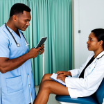 **

A doctor in a clean, modern clinic in Suriname, fully clothed in professional attire, examining a patient. The patient is also fully clothed. The scene showcases medical equipment and a friendly environment. Safe for work, appropriate content, family-friendly, professional setting, perfect anatomy, natural proportions.

**